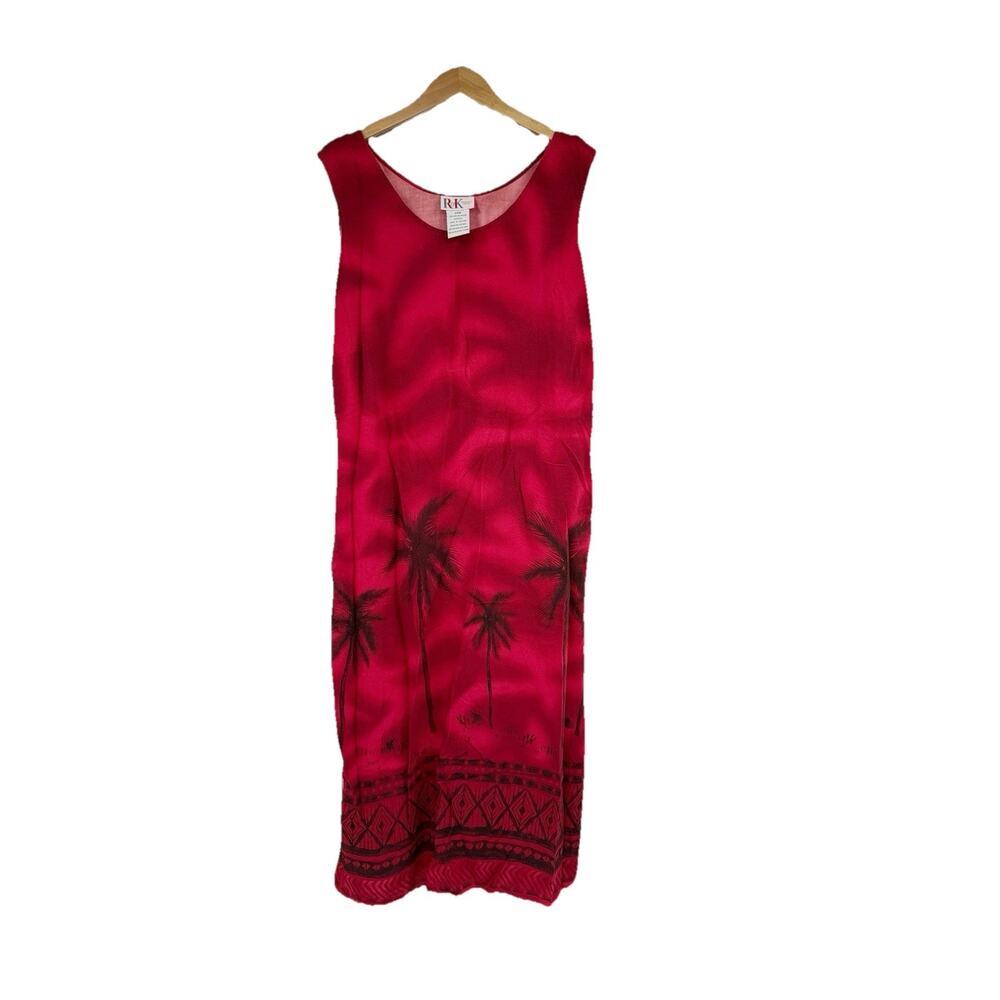 Vintage R&K Originals Red Tropical Hawaiian Style Beach Vacation Maxi Dress 20W